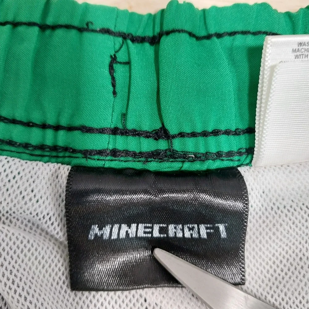 Minecraft Kids Swim Trunks Creeper Print Board Shorts 6/7 Gray Green